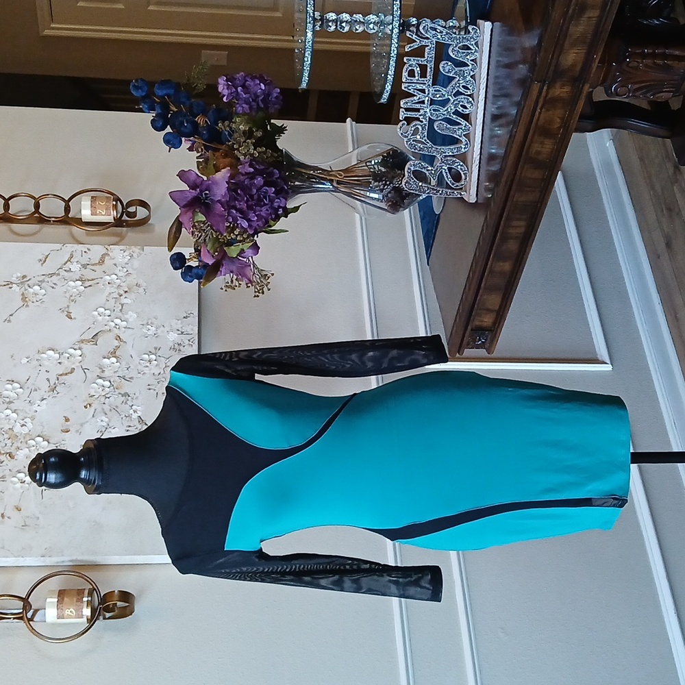 Frederick's of Hollywood Cocktail Teal Sheer Illusions Mini Dress. Size M - Picture 12 of 17